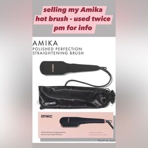 Amika Black Hair Straightening Brush with Pouch